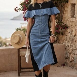 فستان قماش جينز تنسل مع سنكل